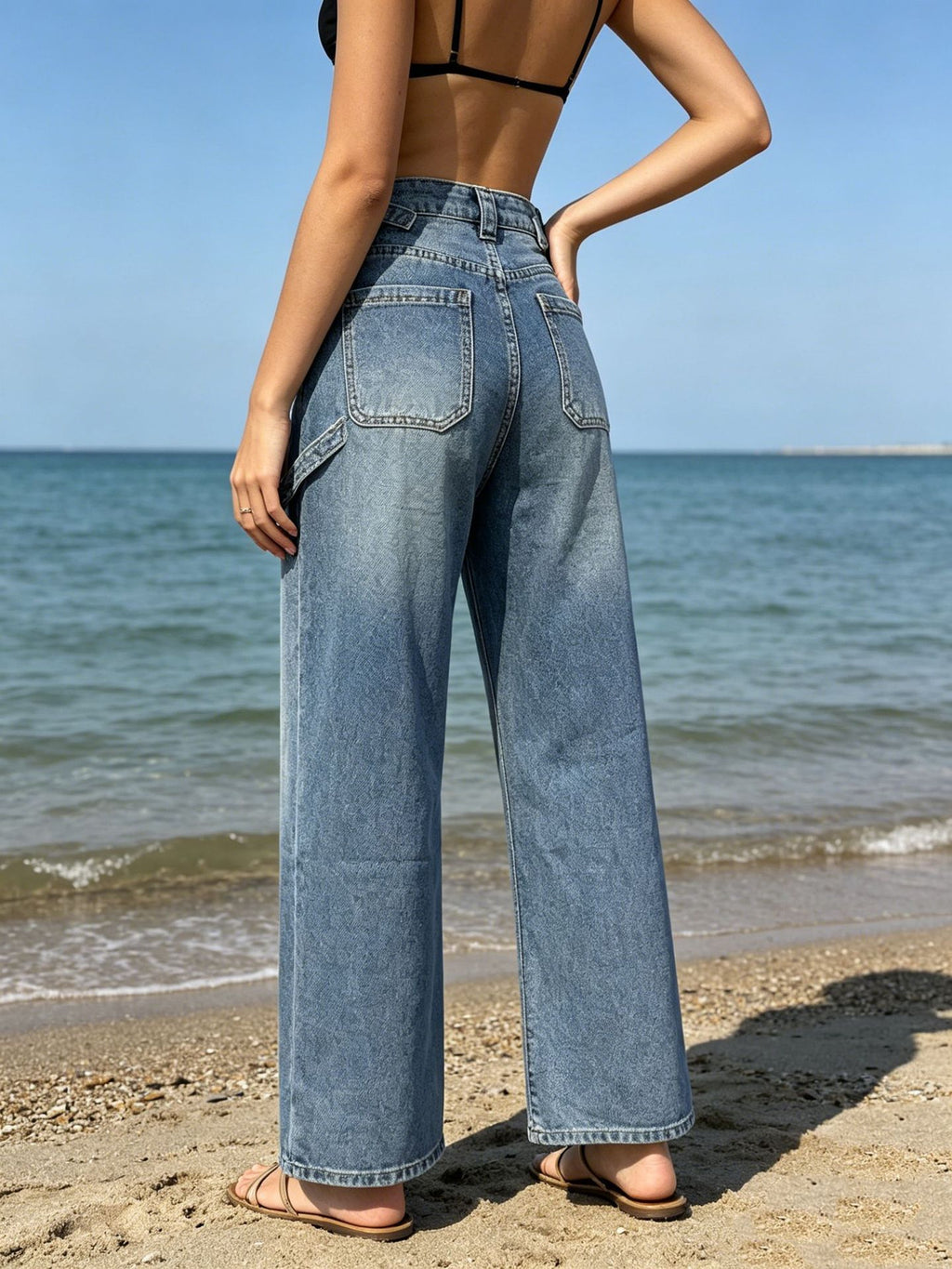 Vintage Wash Carpenter Wide Leg Jeans - Blue - 2