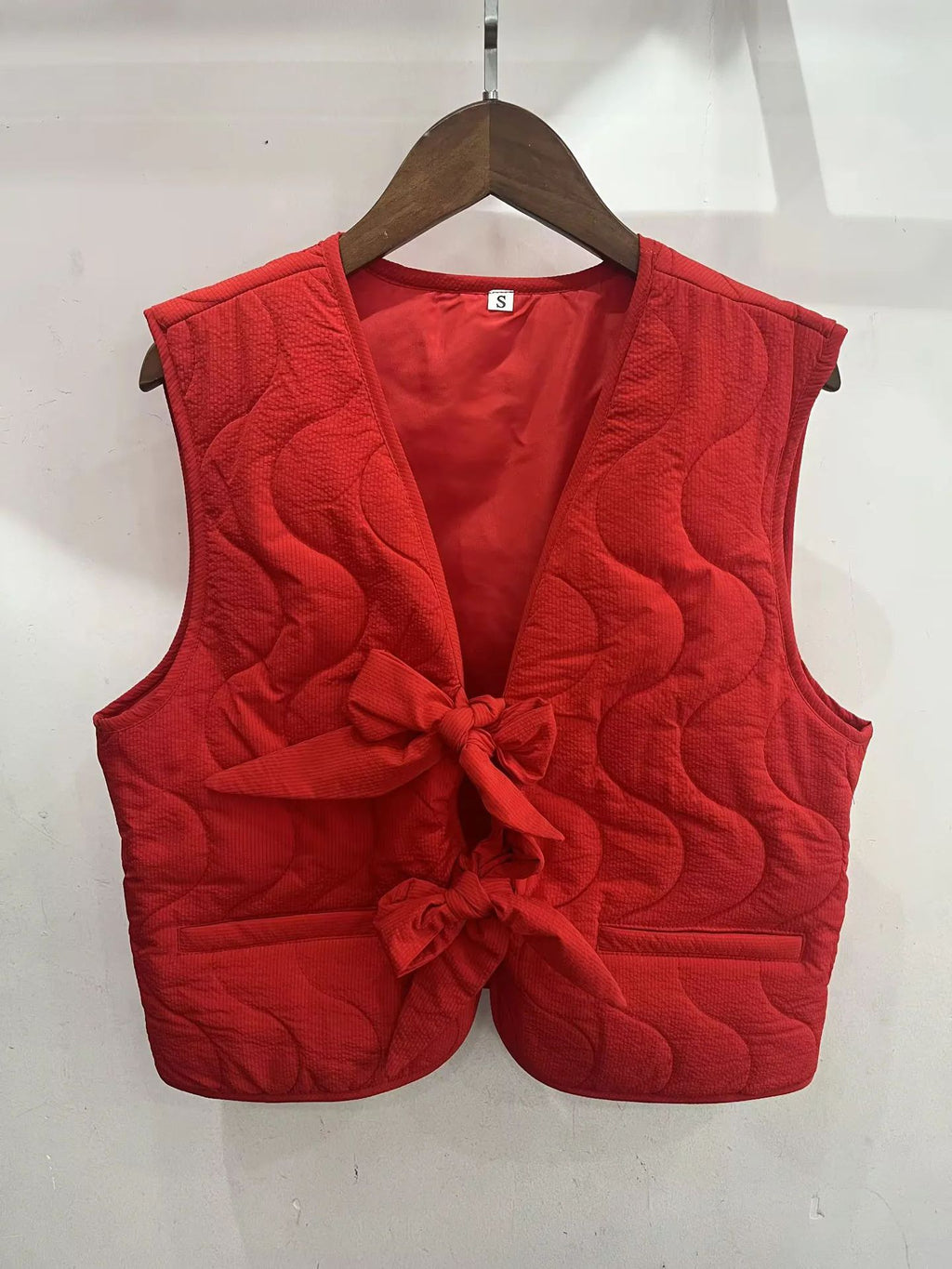 Quilted Bow Tie Padded Vest - Red