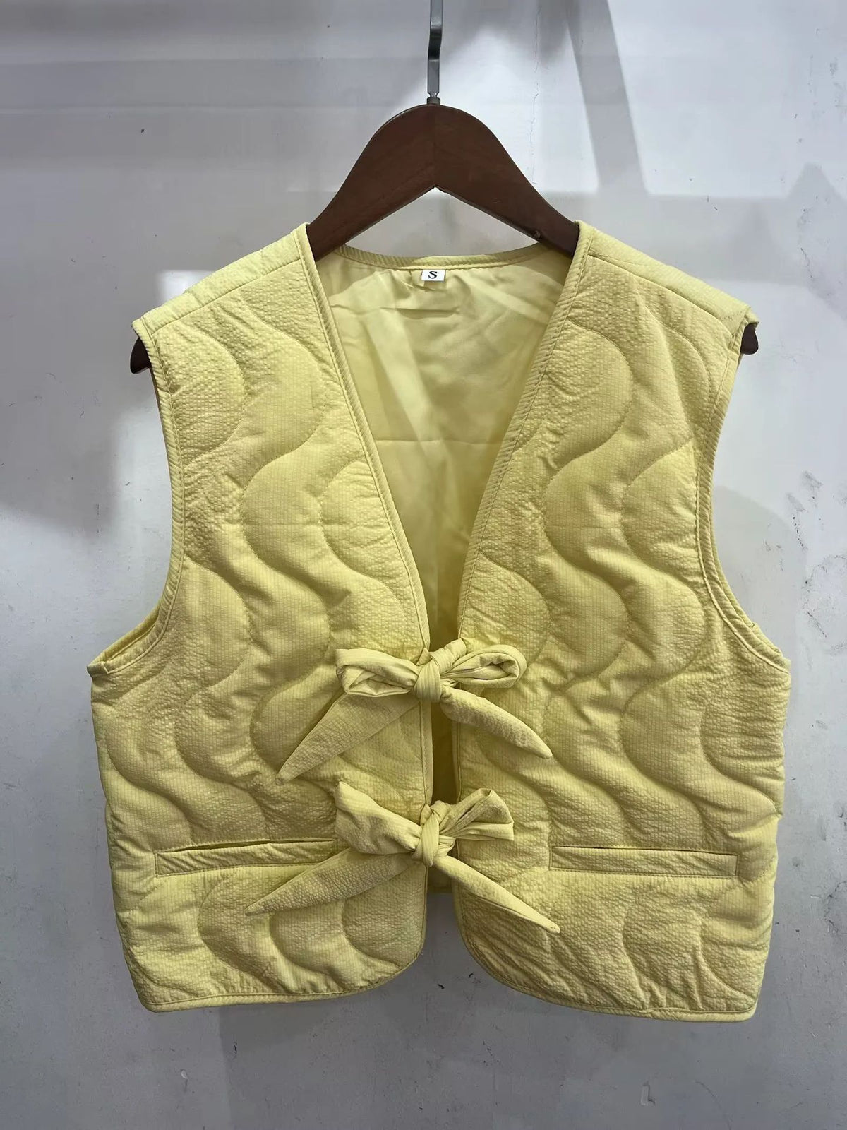 Quilted Bow Tie Padded Vest - Yellow