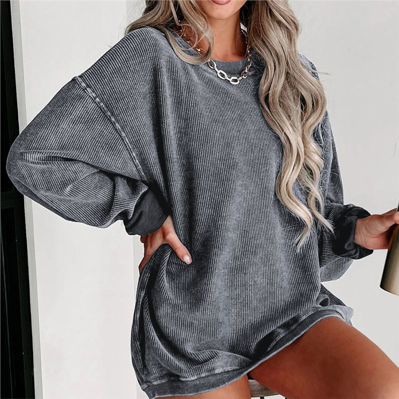 Corded Drop Shoulder Oversized Sweatshirt - Gray