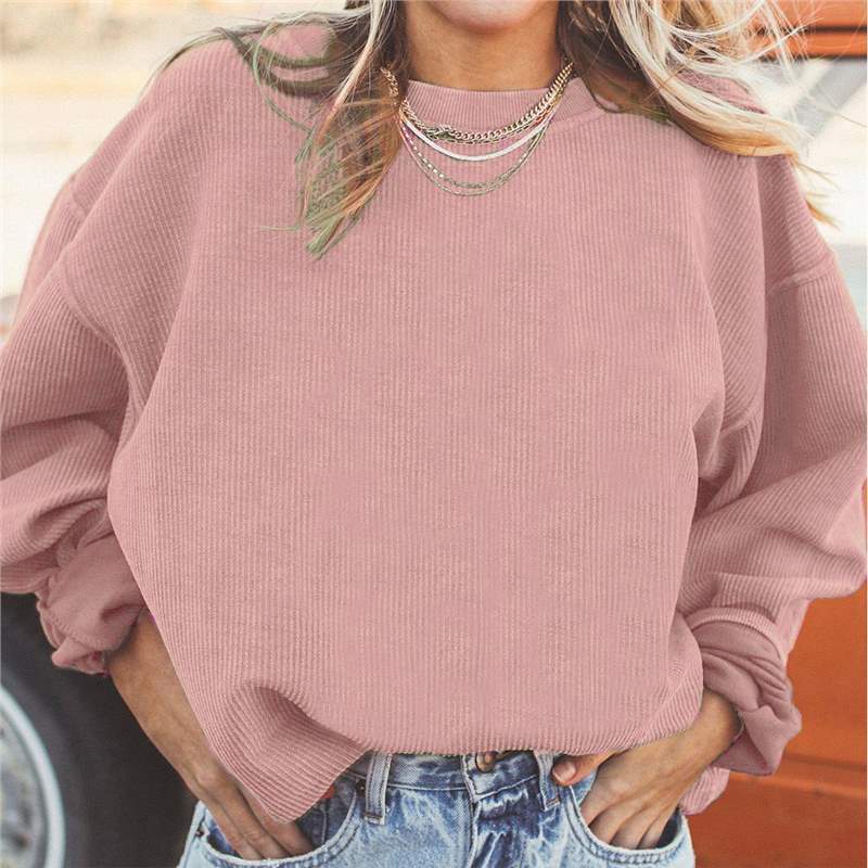 Corded Drop Shoulder Oversized Sweatshirt - Pink
