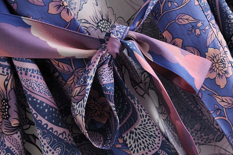 Celestial Moon Floral Boho Kimono - Blue - 2