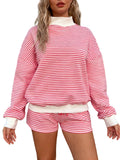 Oversized Mock Neck Drop Shoulder Sweatshirt - Red