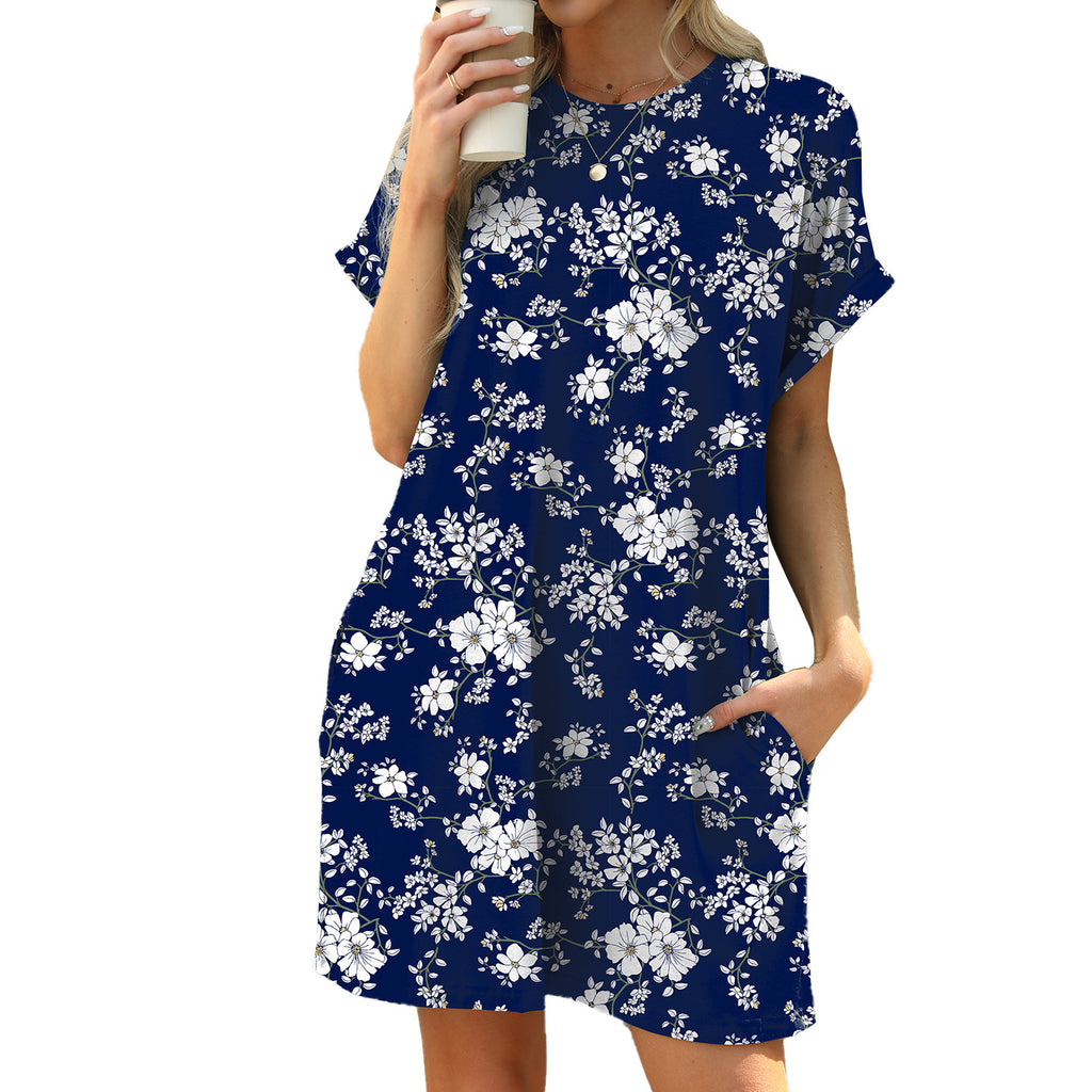 Printed Short Sleeve Pocket Shift Dress - Color_2