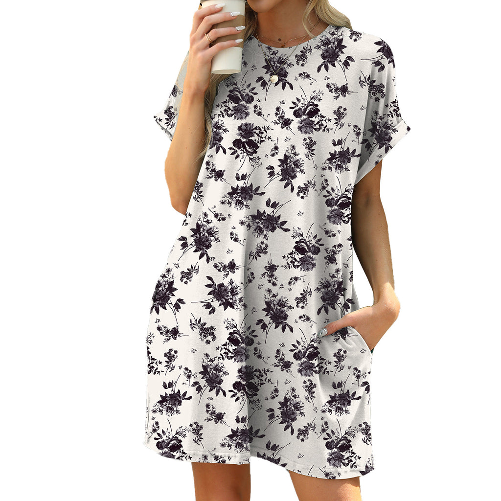 Printed Short Sleeve Pocket Shift Dress - Color_3