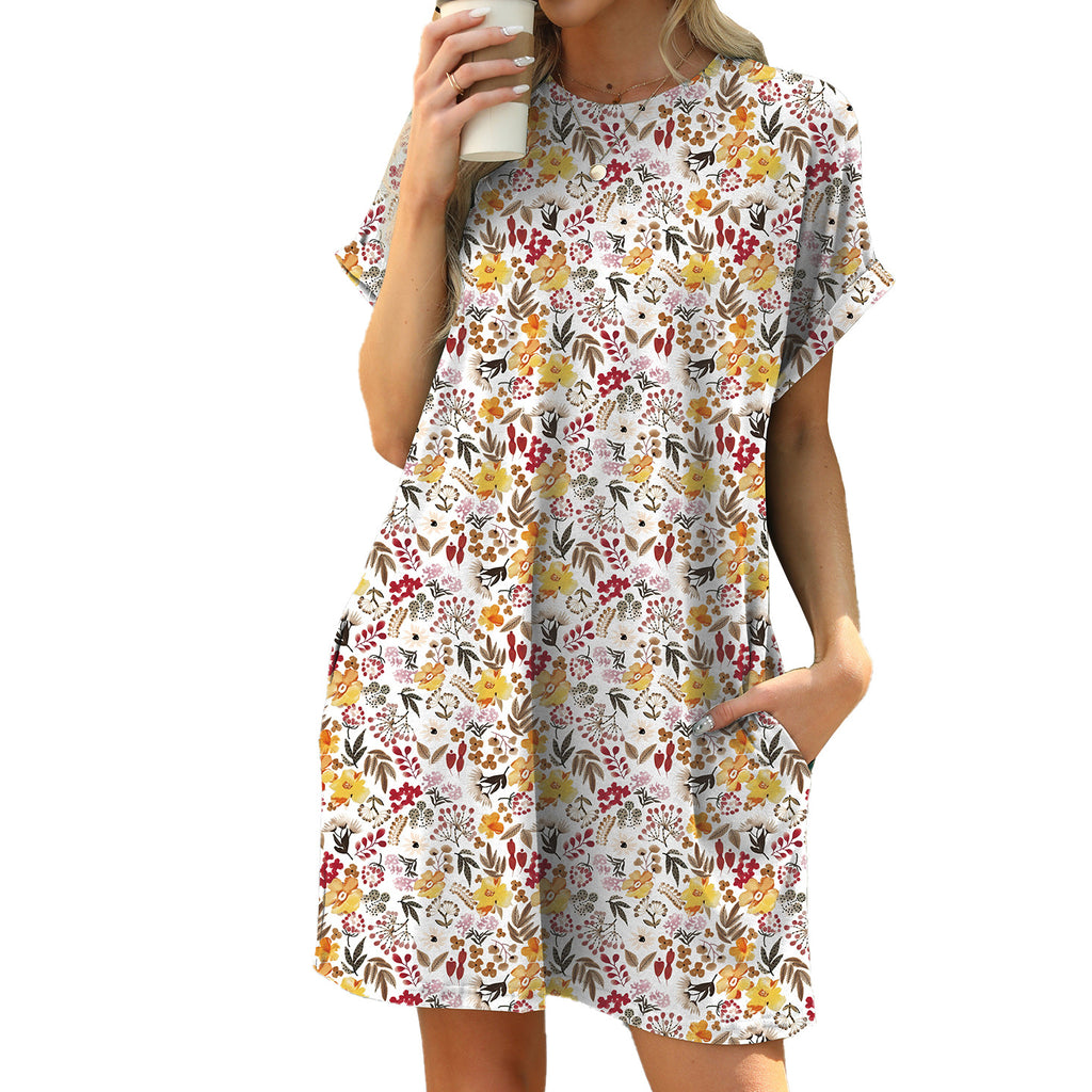 Printed Short Sleeve Pocket Shift Dress - Color_4