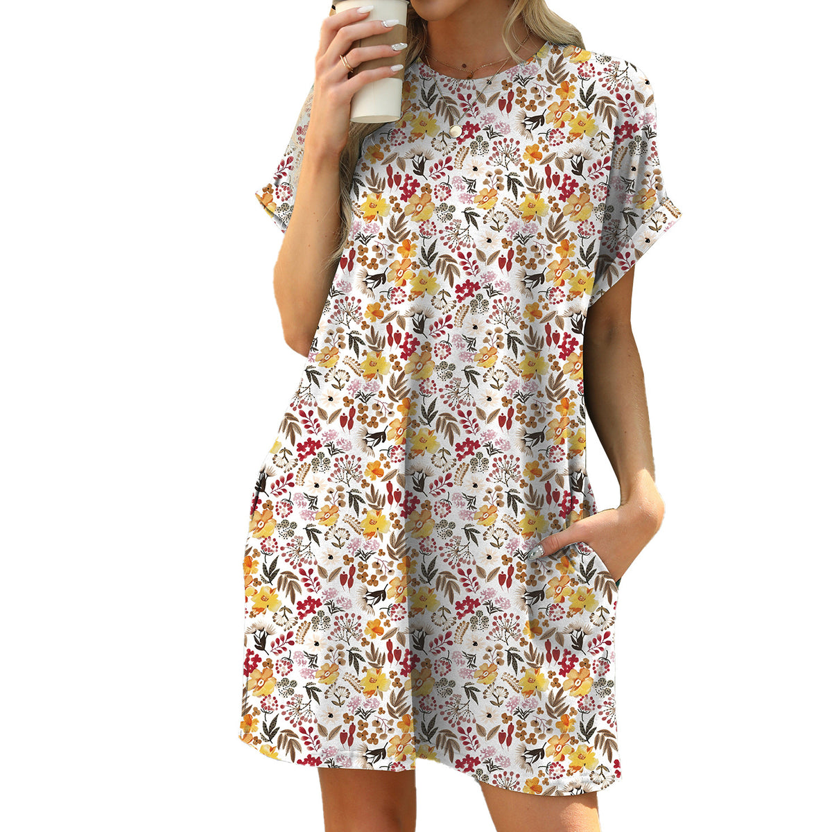 Printed Short Sleeve Pocket Shift Dress - Color_4
