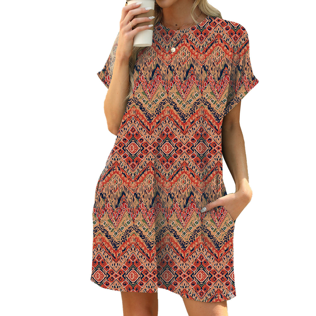 Printed Short Sleeve Pocket Shift Dress - Color_5