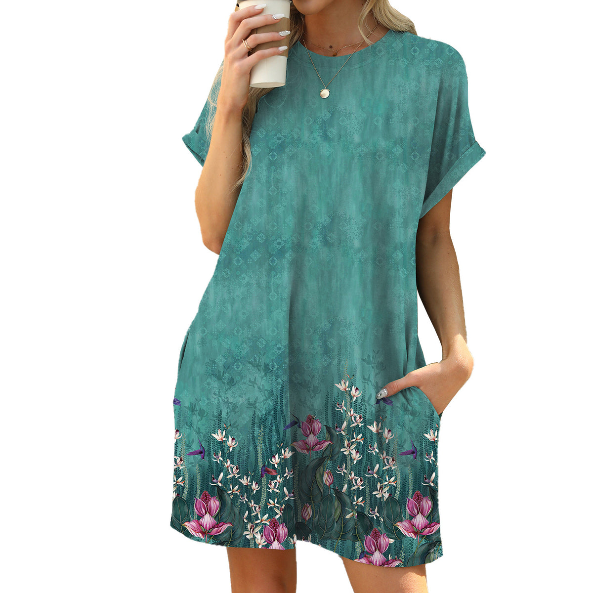 Printed Short Sleeve Pocket Shift Dress - Color_6