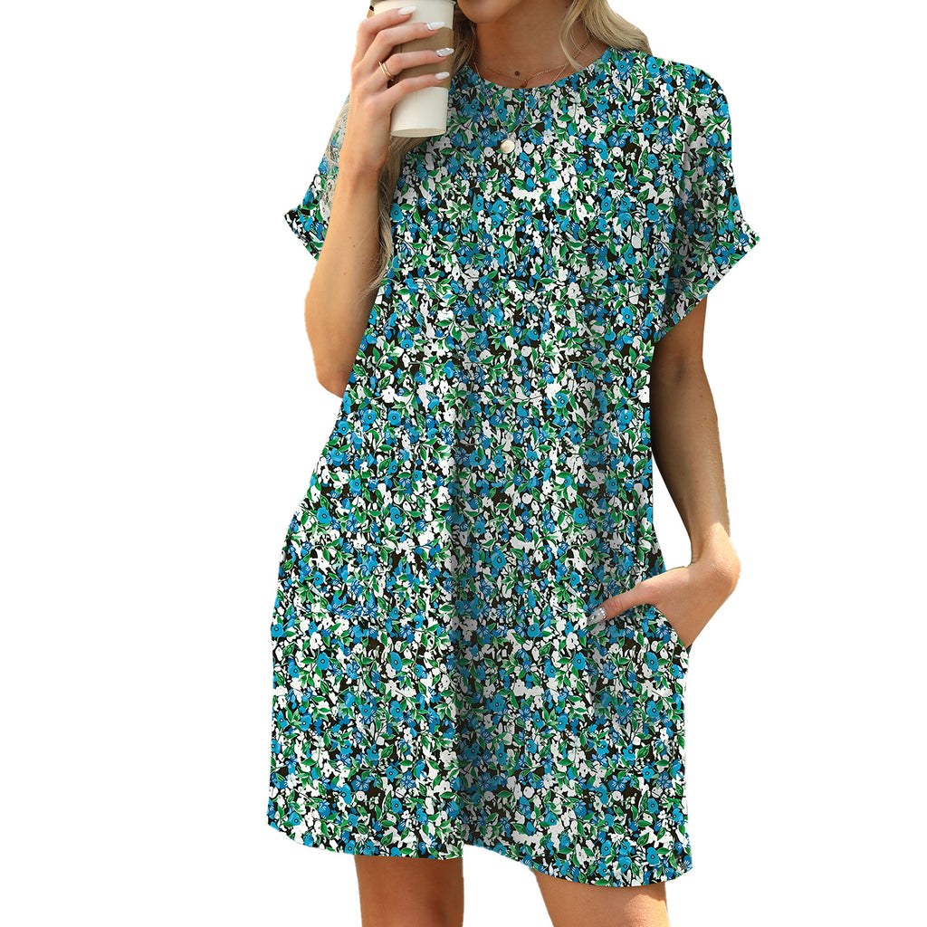 Printed Short Sleeve Pocket Shift Dress - Color_7