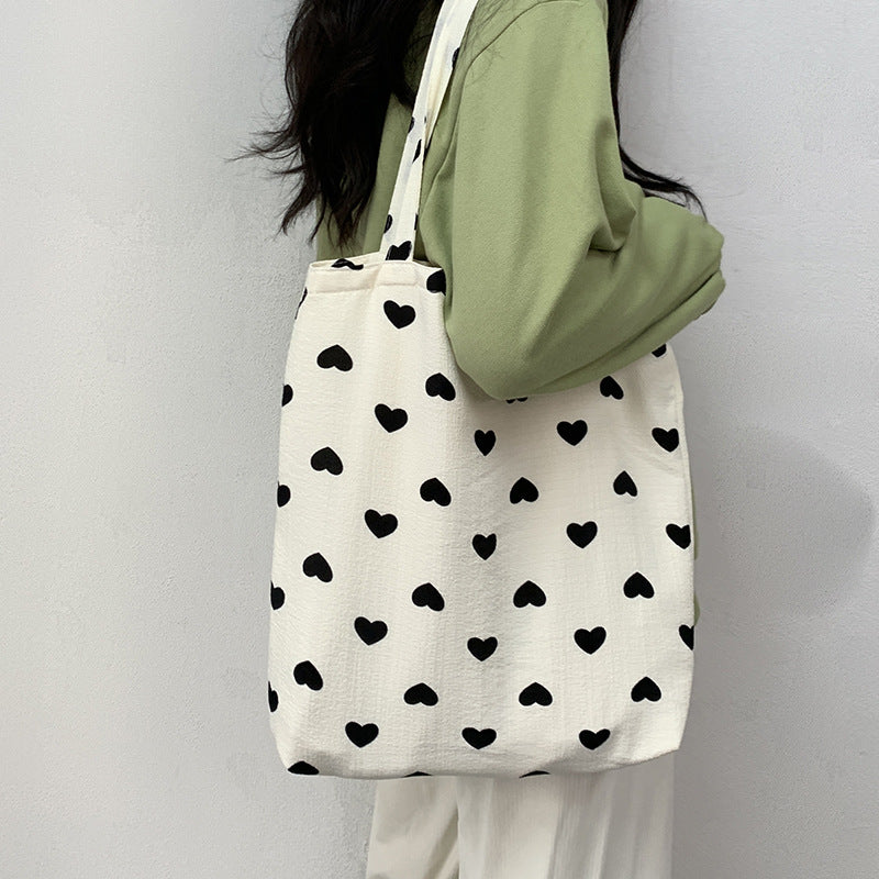 Embroidered Heart Canvas Tote Bag - Color_03