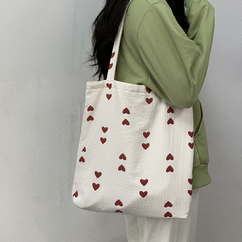 Embroidered Heart Canvas Tote Bag - Color_04
