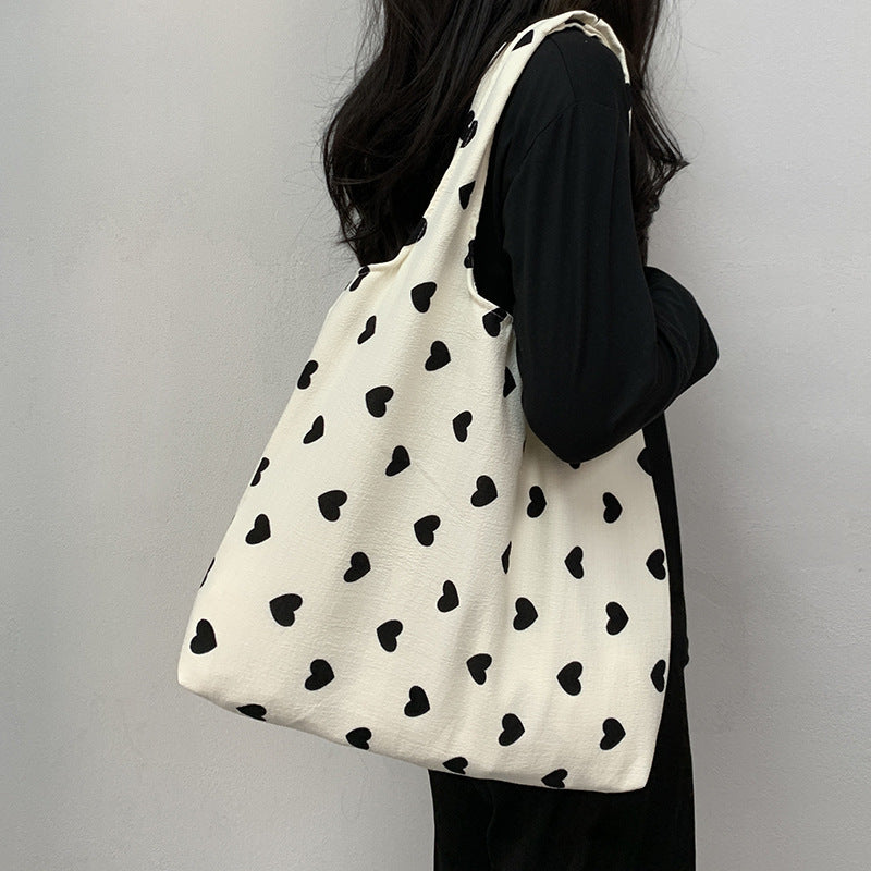 Embroidered Heart Canvas Tote Bag - Color_05