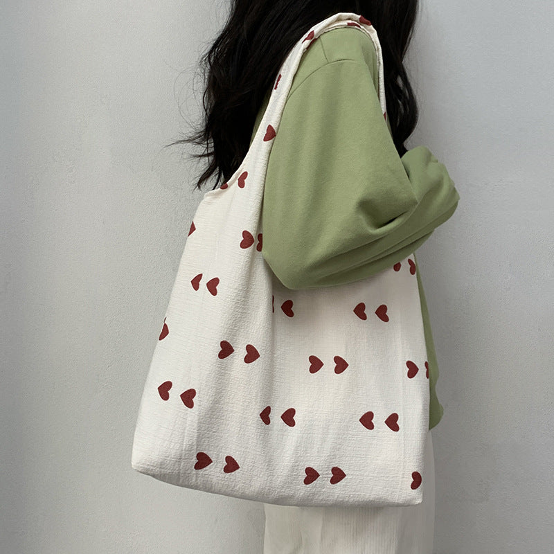 Embroidered Heart Canvas Tote Bag - Color_06