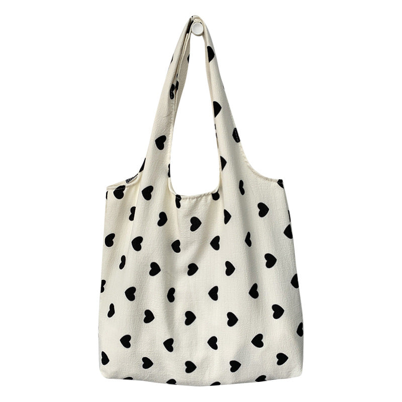 Embroidered Heart Canvas Tote Bag