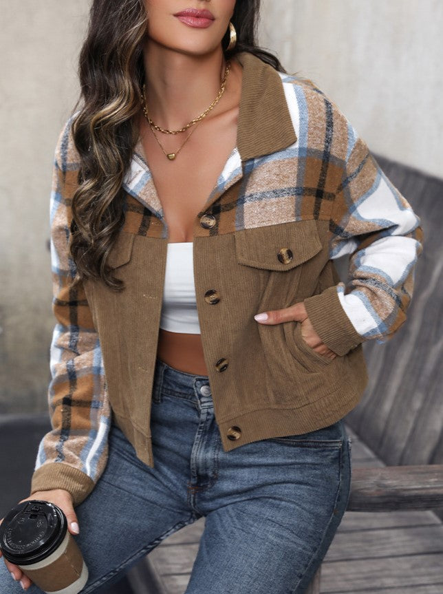 Mixed Check Corduroy Cropped Jacket - view 1
