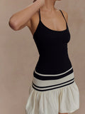 Colorblock Strappy Drop Waist Mini Dress - Black