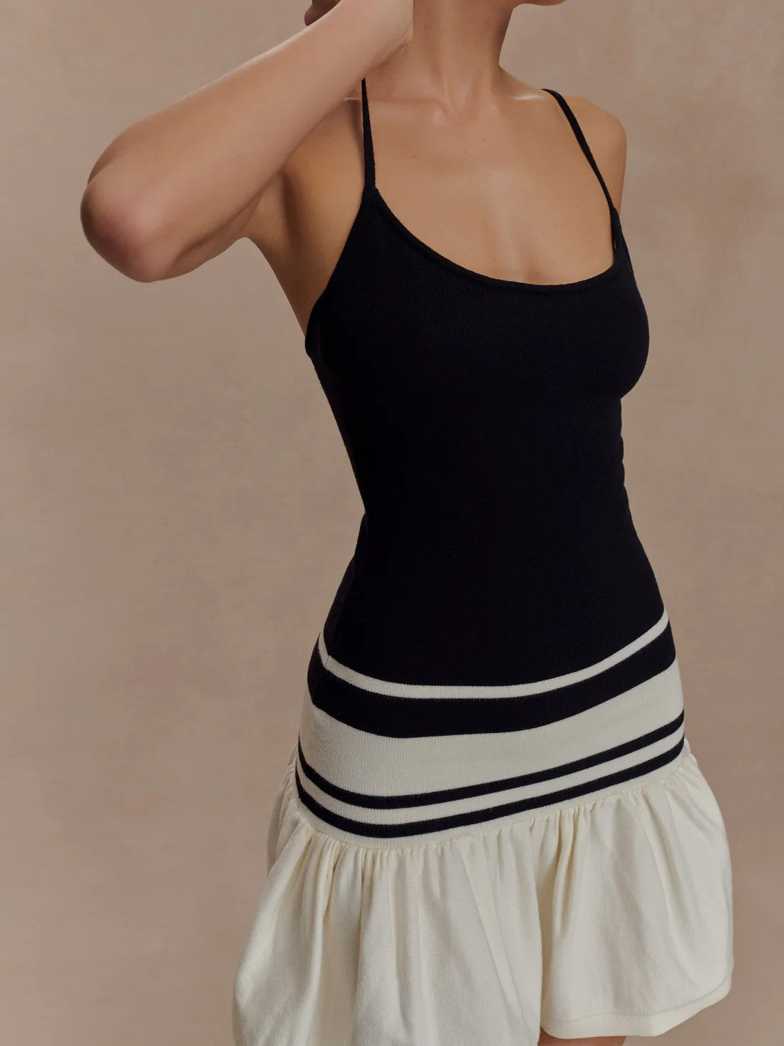 Colorblock Strappy Drop Waist Mini Dress - Black