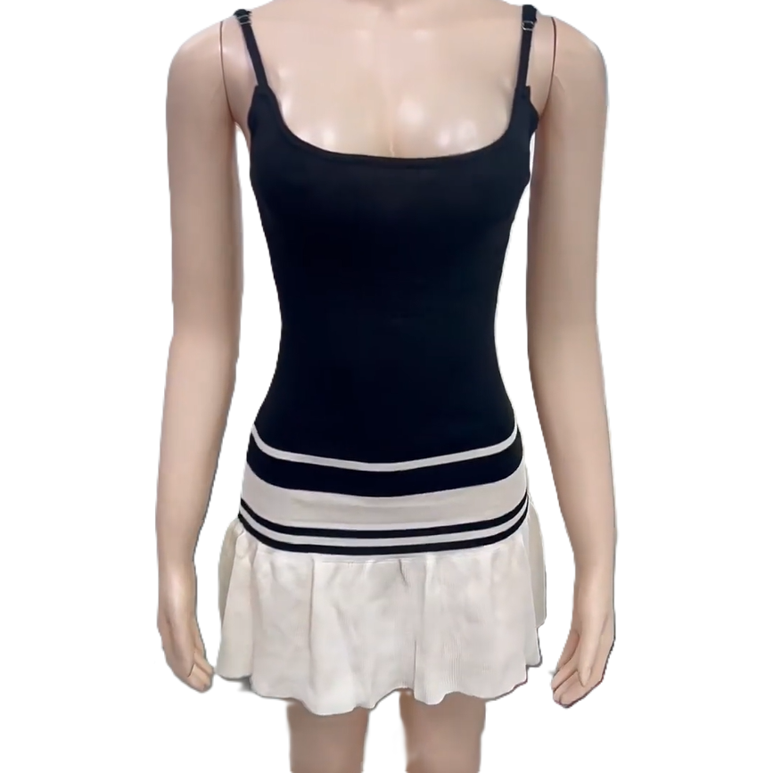 Colorblock Strappy Drop Waist Mini Dress - Black - 1