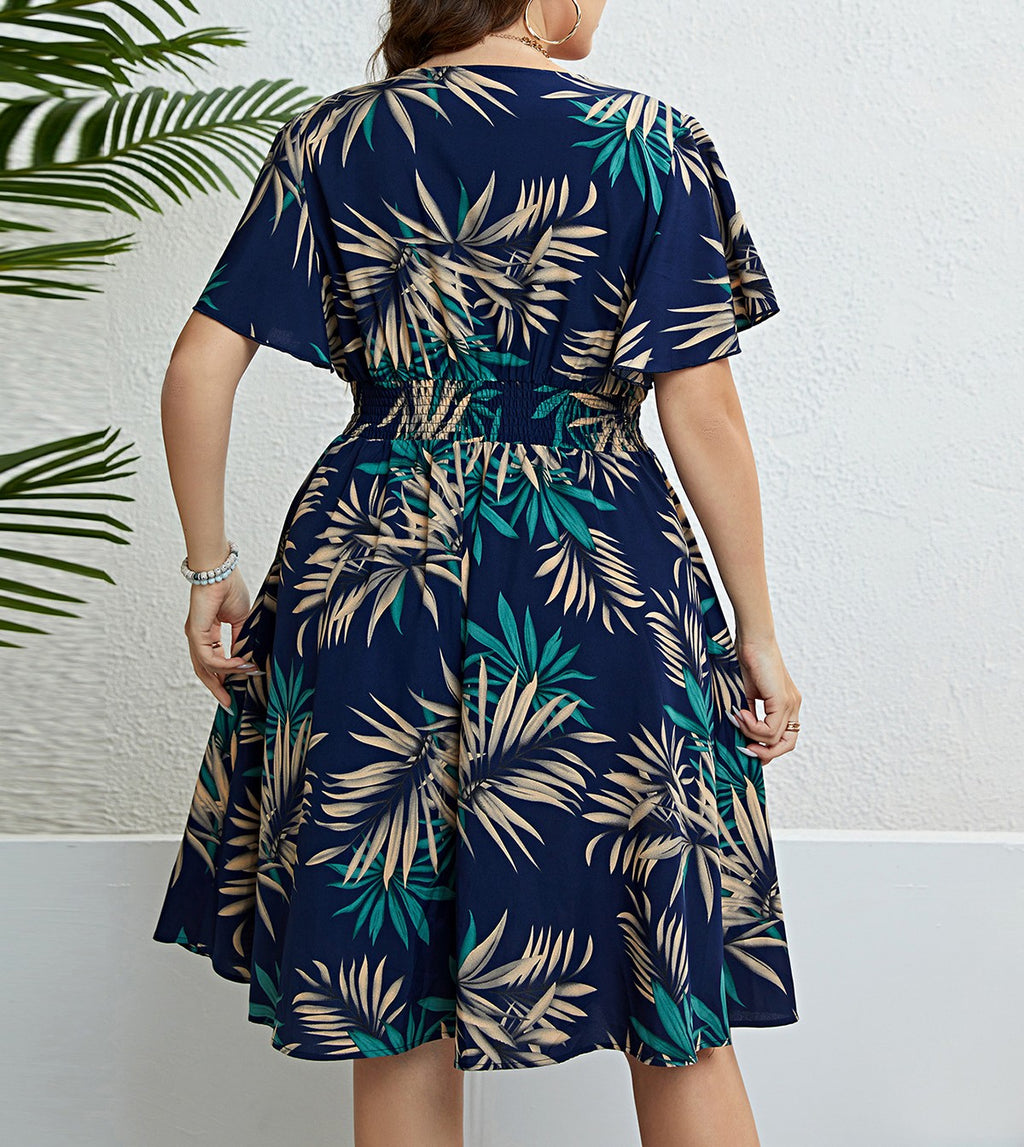 Palm Print Flutter Sleeve Wrap Dress - view 2