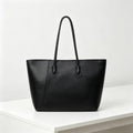 Roomy Faux Leather Shoulder Tote Bag - Black