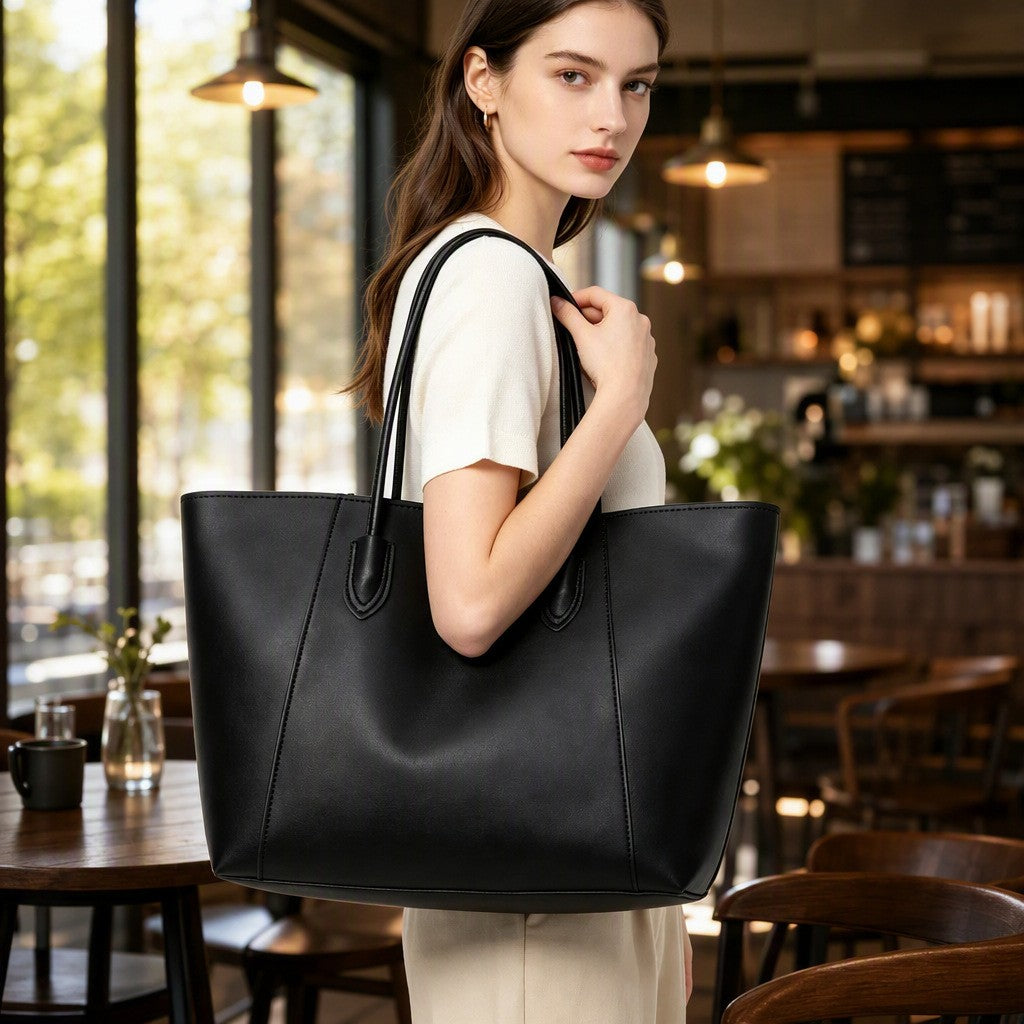 Roomy Faux Leather Shoulder Tote Bag