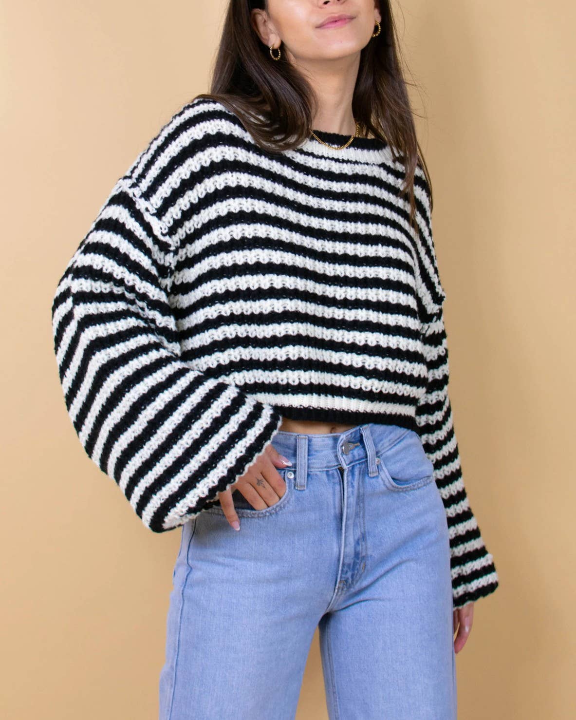 Striped Chunky Knit Cropped Sweater