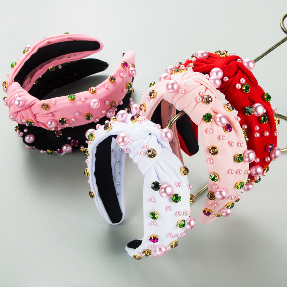 Pearl and Gem Cluster Knotted Headband