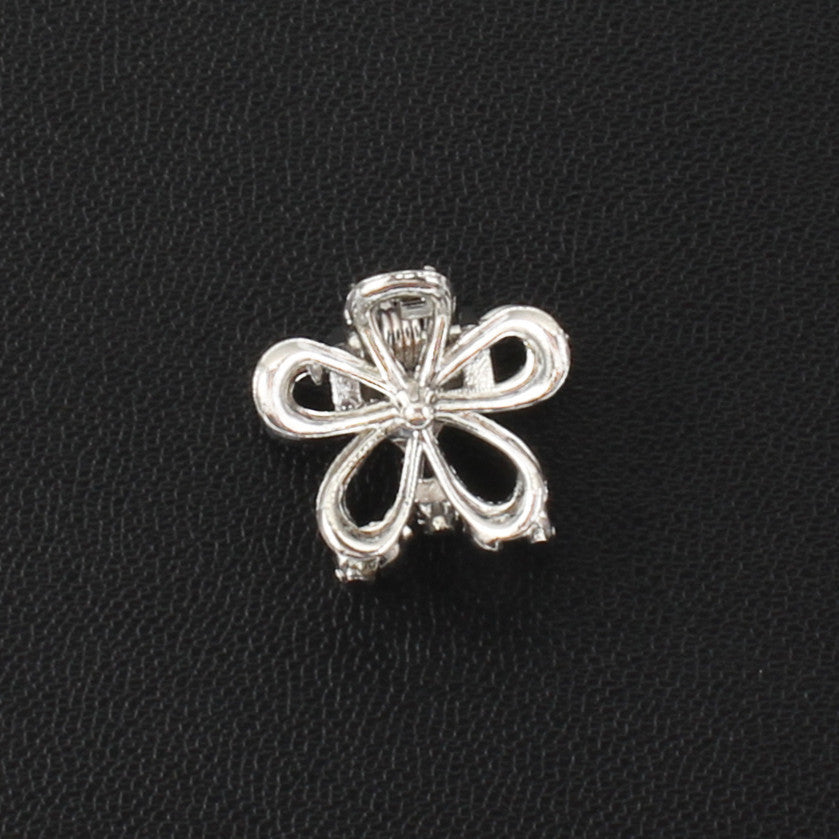 Openwork Flower Mini Hair Claw Clip - Silver