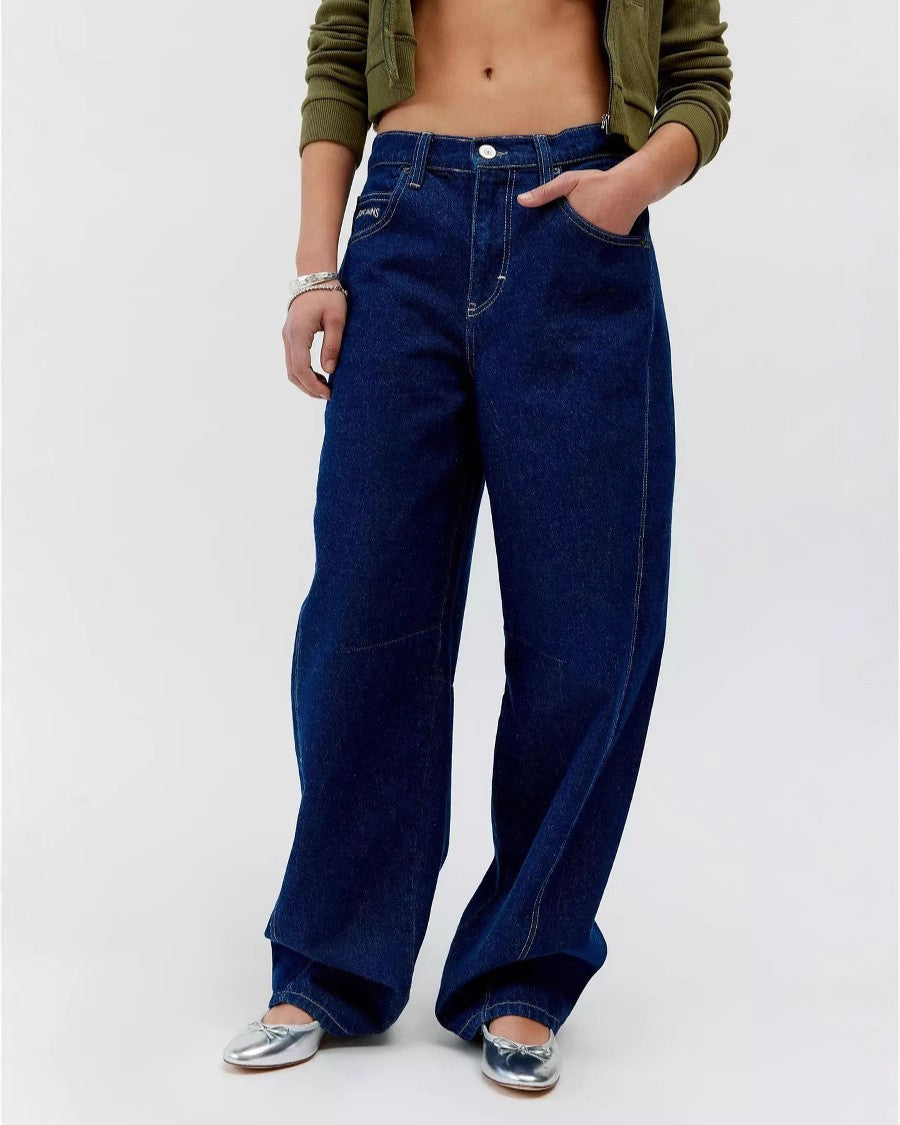 Deep Rinse Baggy Wide Leg Jeans - Blue - 1