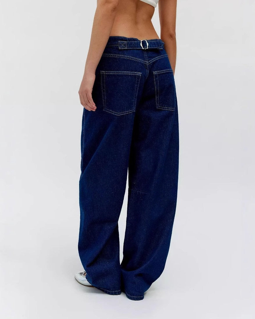 Deep Rinse Baggy Wide Leg Jeans - Blue - 3