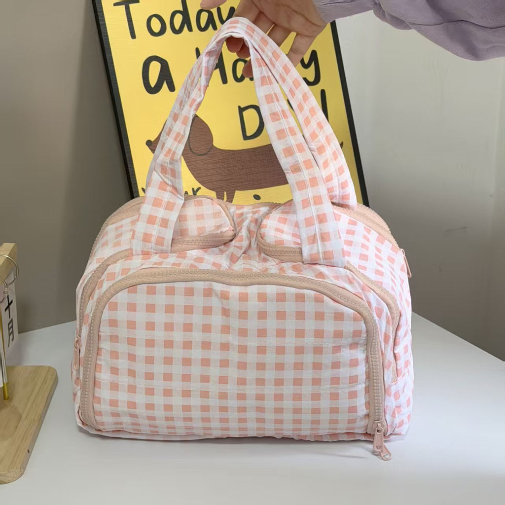 Padded Multi Pocket Travel Toiletry Bag - PinkGrid