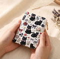 Illustrated Print Bifold Wallet Zip Coin Pocket - Cat