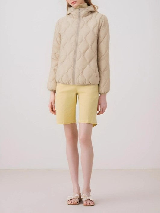 Lightweight Quilted Hooded Down Puffer Jacket - Beige - 1