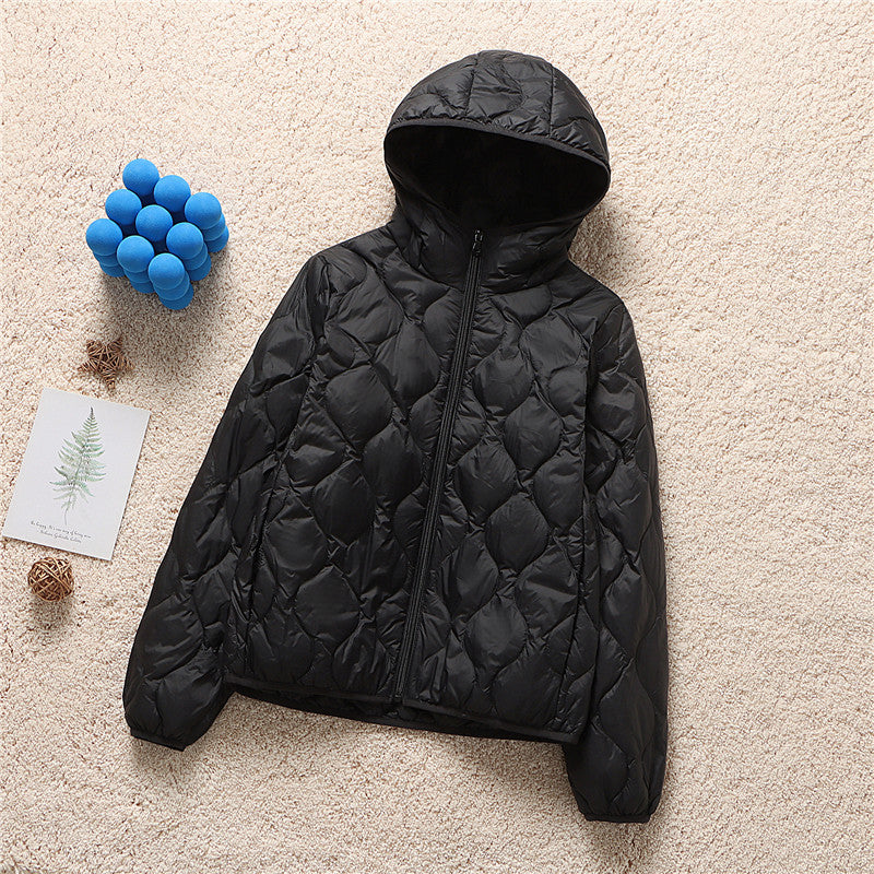 Lightweight Quilted Hooded Down Puffer Jacket - Black