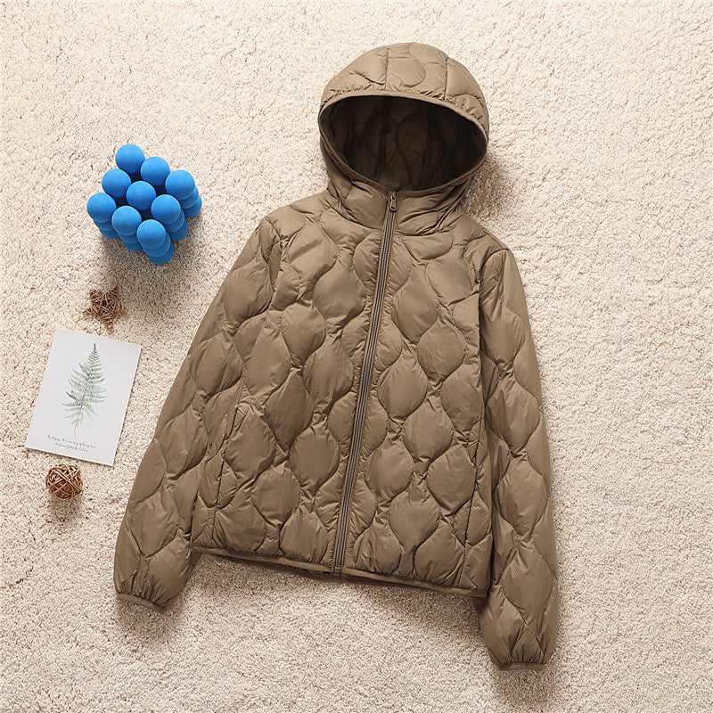Lightweight Quilted Hooded Down Puffer Jacket - Brown
