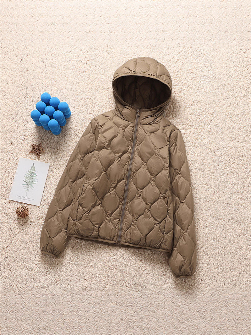 Lightweight Quilted Hooded Down Puffer Jacket - Brown - 1