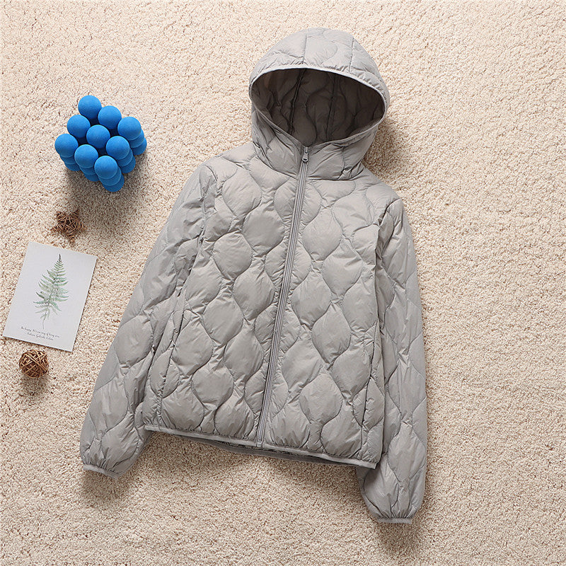 Lightweight Quilted Hooded Down Puffer Jacket - Grey