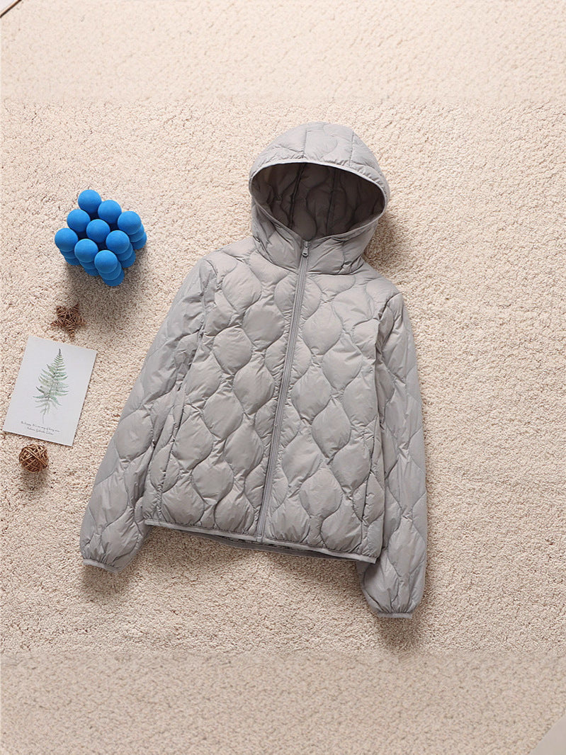 Lightweight Quilted Hooded Down Puffer Jacket - Grey - 1