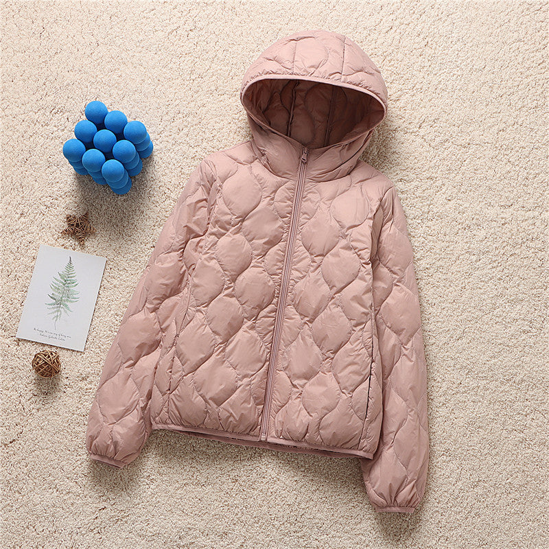 Lightweight Quilted Hooded Down Puffer Jacket - Pink