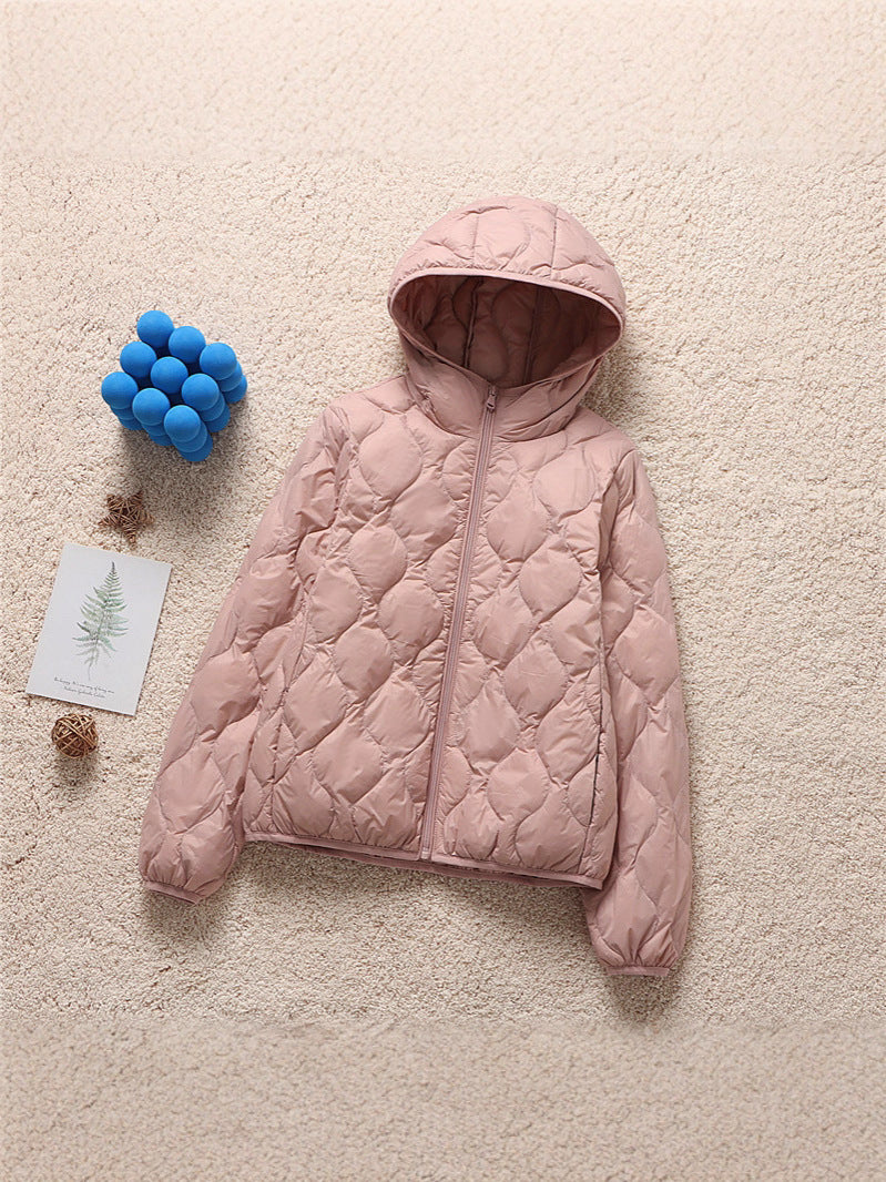 Lightweight Quilted Hooded Down Puffer Jacket - Pink - 1