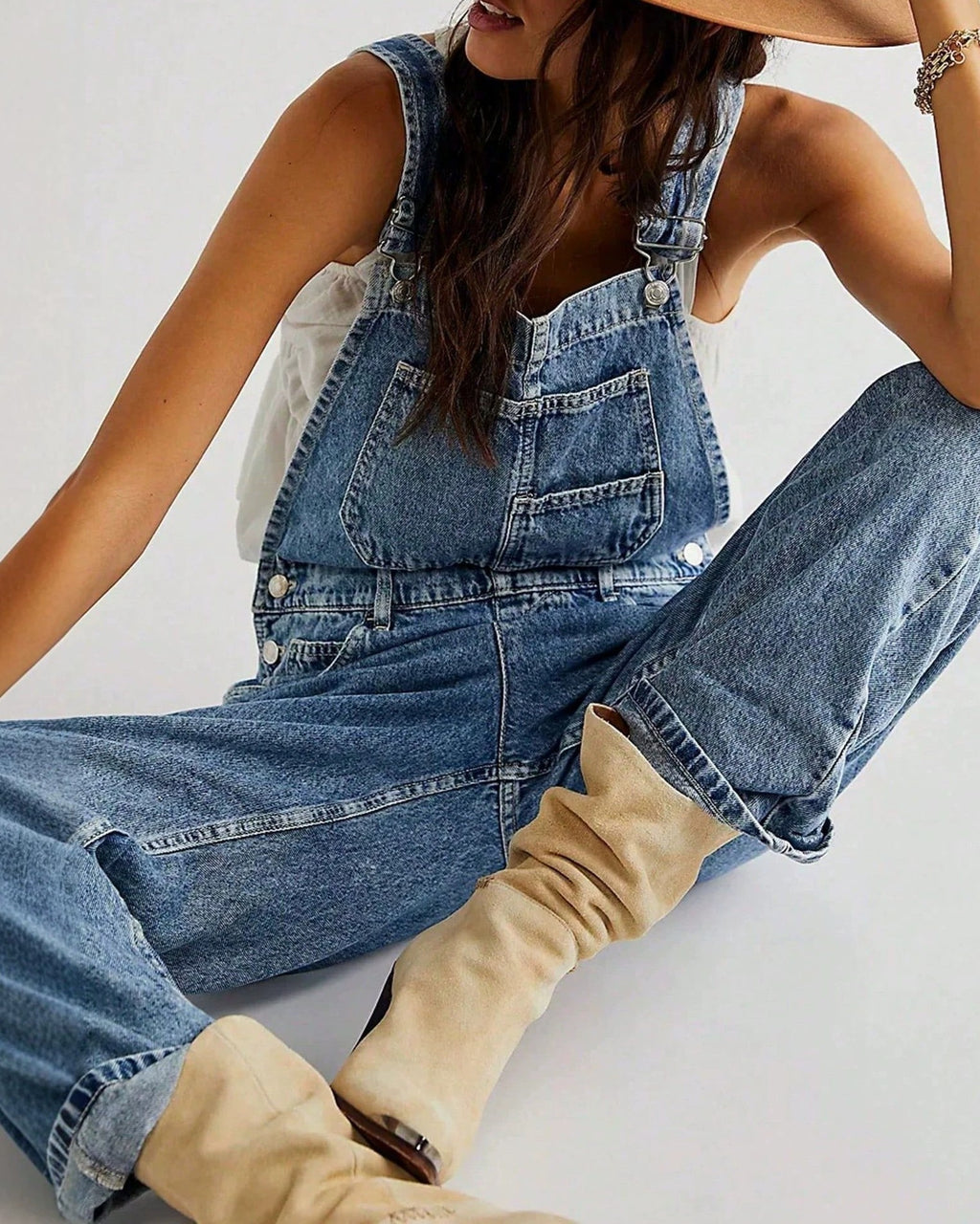 Vintage Wash Relaxed Straight Denim Overalls