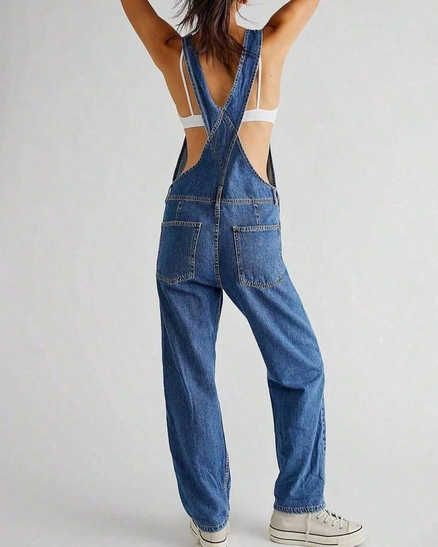 Vintage Wash Relaxed Straight Denim Overalls - view 1