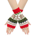 Nordic Snowflake Fingerless Knit Gloves - Red
