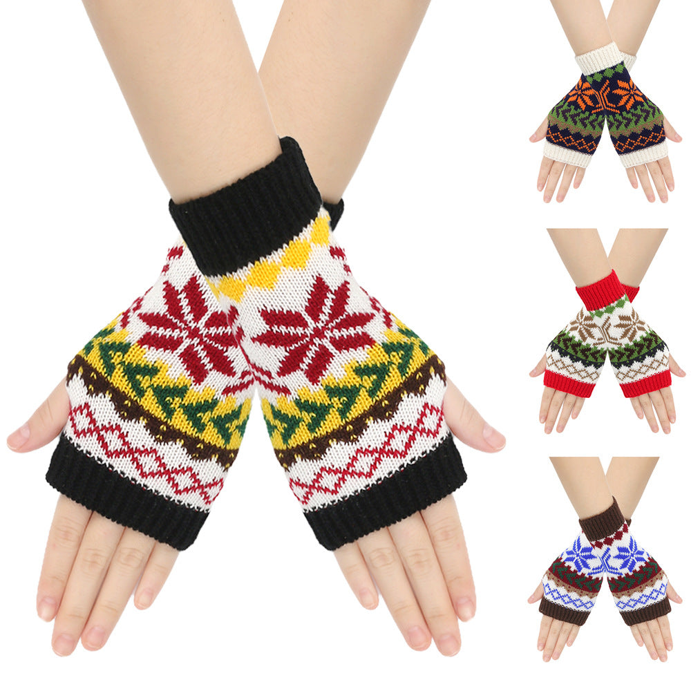 Nordic Snowflake Fingerless Knit Gloves