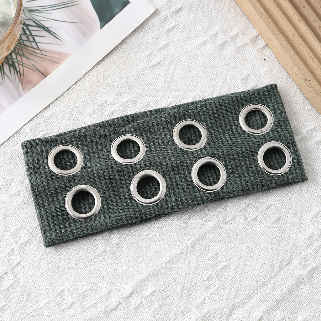 Ribbed Knit Headband With Eyelet Trim - Matcha