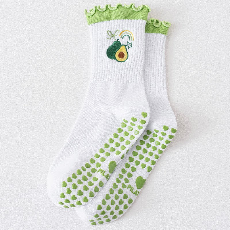 Non Slip Pilates Socks With Avocado Patch - Avocado