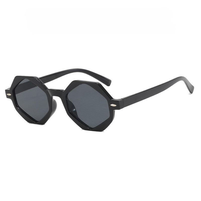 Retro Geometric Small Frame Sunglasses - Black