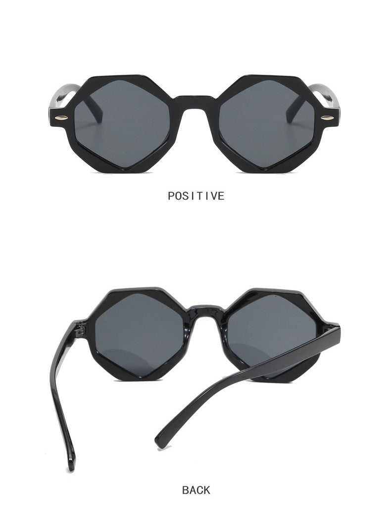 Retro Geometric Small Frame Sunglasses - Black - 1