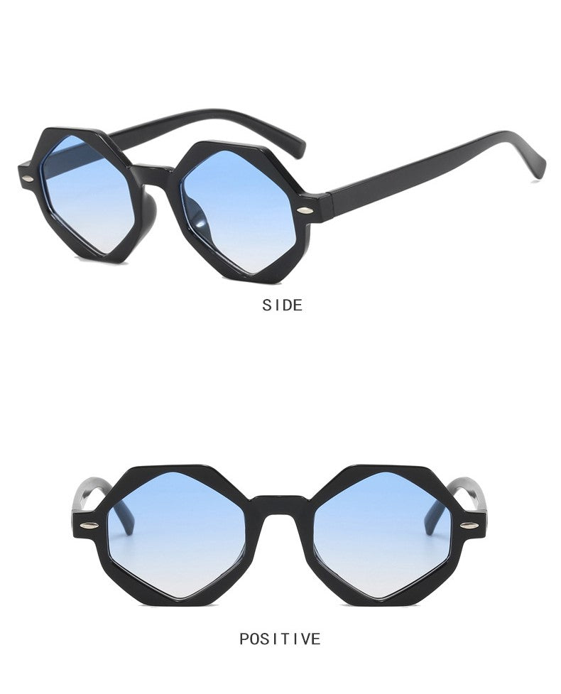 Retro Geometric Small Frame Sunglasses - Blue - 1